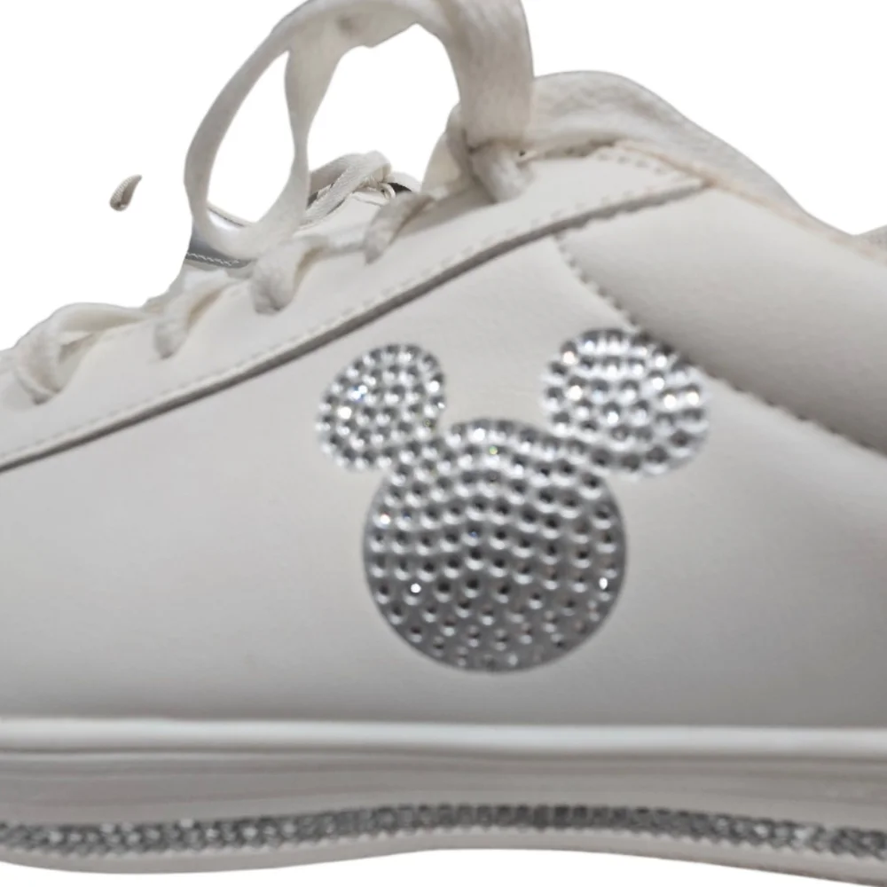 Disney Primark White Rhinestone Mickey Mouse Sneakers Women's Size 9 Silver Trim